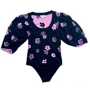 Rebecca Taylor Bodysuit Sweater Black and Pink Small